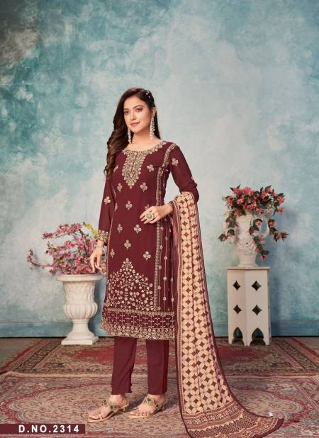 Brown Colour Twisha 23 Heavy Festive Wear Georgette Print With Sequence Work Suit Collection 2314